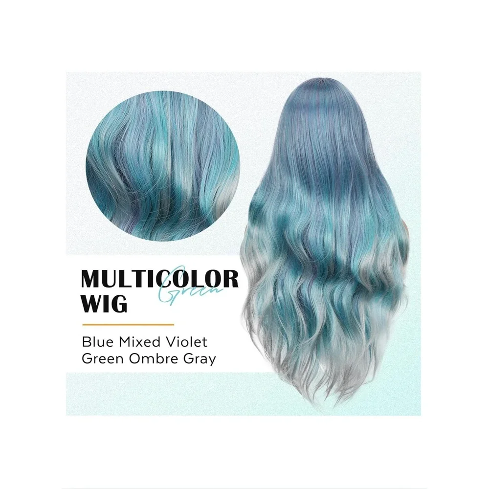 FAVE Mermaid Wig Ombre Blue Mixed Lilac Gray Long Wavy 28